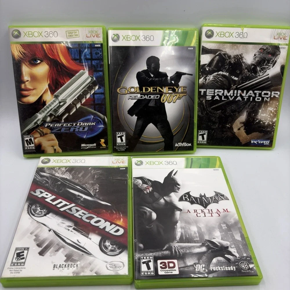 Xbox 360 5 Games Perfect Dark Golden Eye Terminator Arkham City Split Second